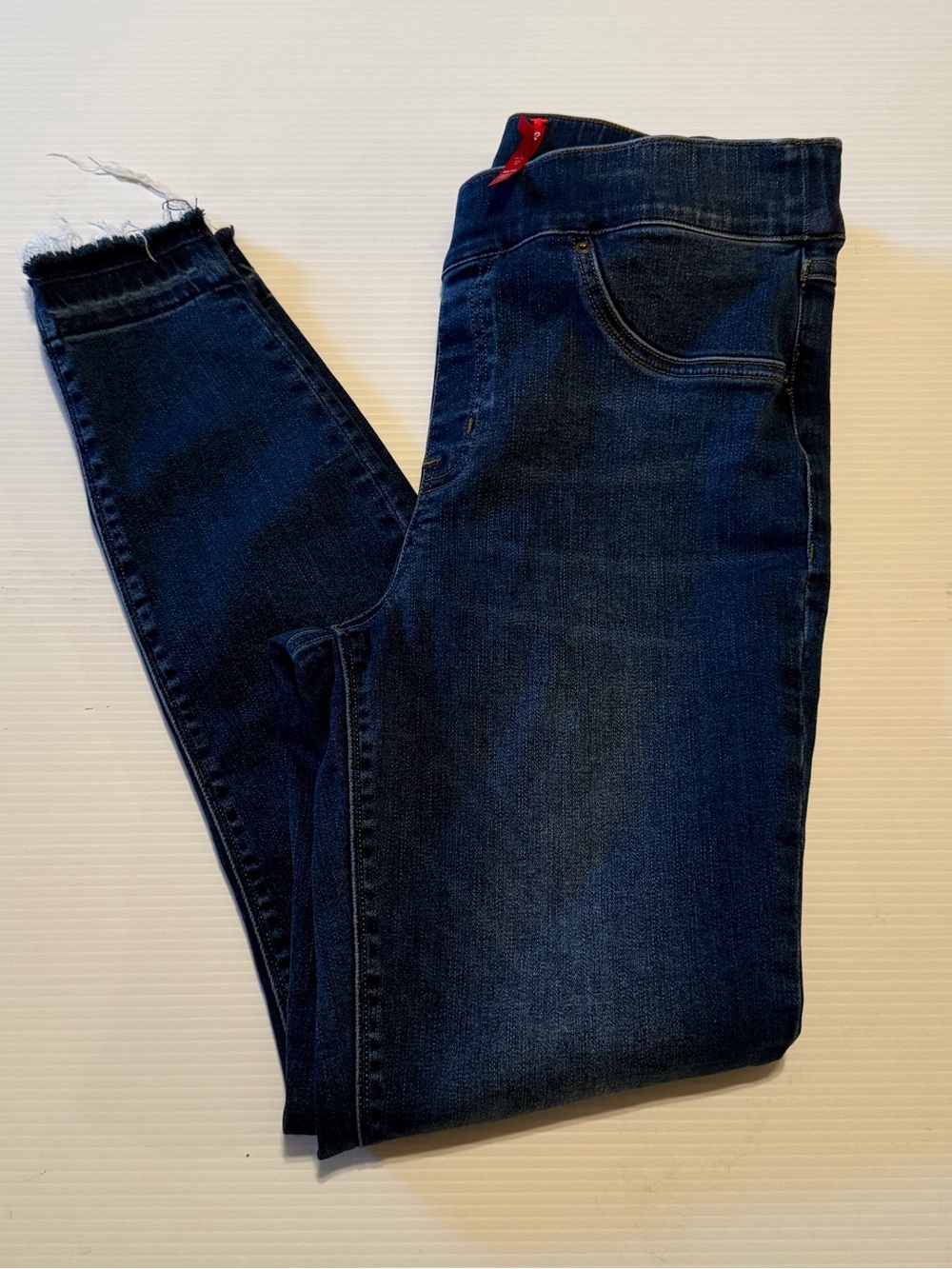 SPANX Dark Blue Skinny Jeans with Frayed Hem